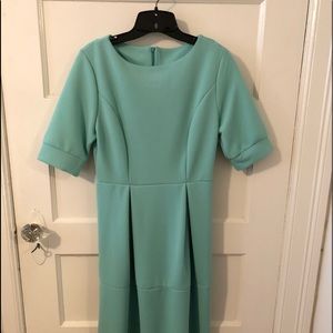 Short sleeves Midi teal dress High waistPleats NWT